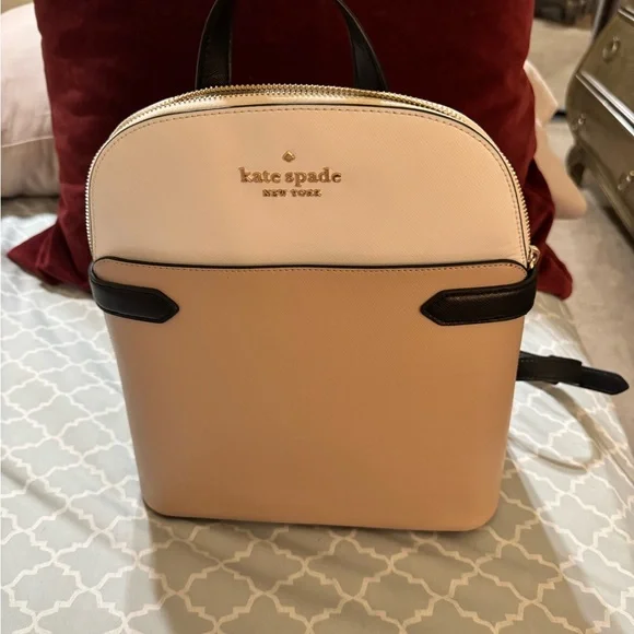 Kate Spade Tan and Black Backpack with Saffiano Texture - Picture 1 of 5